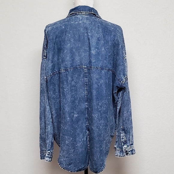 LIVERPOOL Jeans Washed Out High Low Button Up Split Back Top Large - Picture 9 of 13